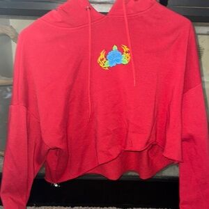 Red Women's Hoodie with Floral Design